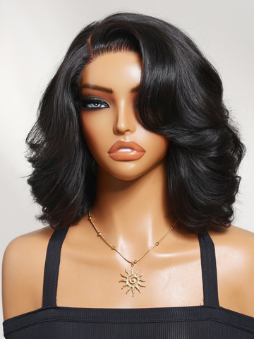 Klaiyi 6x4 Lace Closure 220% Density Put On& Go Body Wave Short Bob Wig Glueless Minimalist Lace Wig