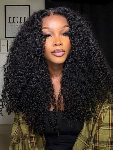 Klaiyi EasiContour ™ Glueless Afro Kinky Curly V Part Coily Wigs No Leave Out Beginner Friendly