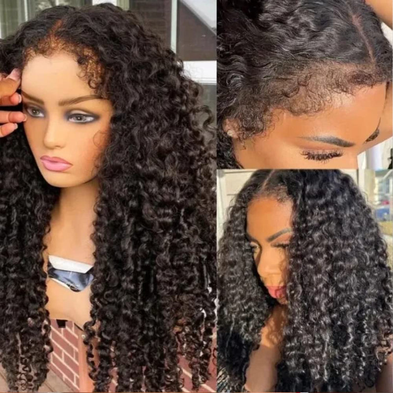 Klaiyi 7x5 Bye Bye Knots Wigs with Kinky Edge Jerry Curly Pre-Cut Lace Human Hair Wigs Bleached Knots