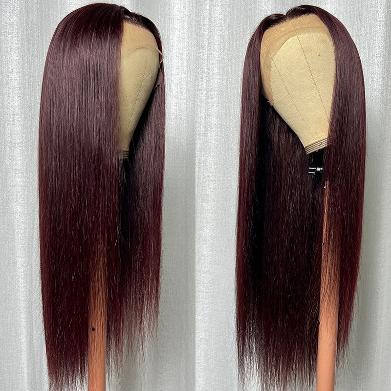Extra 60% OFF | Klaiyi Dark Burgundy Color Straight Lace Front Wig Pre-Plucked