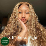 Klaiyi Highlight Blonde Water Wave Put On and Go Glueless Lace Wigs 7x5 Bye Bye Knots Human Hair Lace Wig