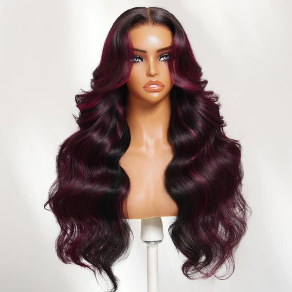 Klaiyi 1B/99J# Natural Black Mixed with 99J Burgundy 13x4 Pre Everything Lace Frontal Wig