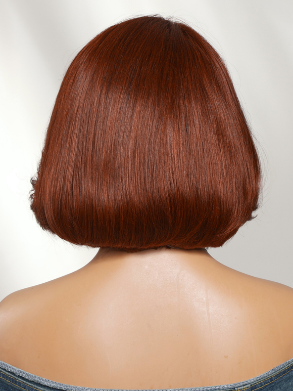 Perruque Klaiyi Black Cherry 7x5 Bye Bye Knots Blow Out Bob sans colle avec frange rideau, volume naturel 