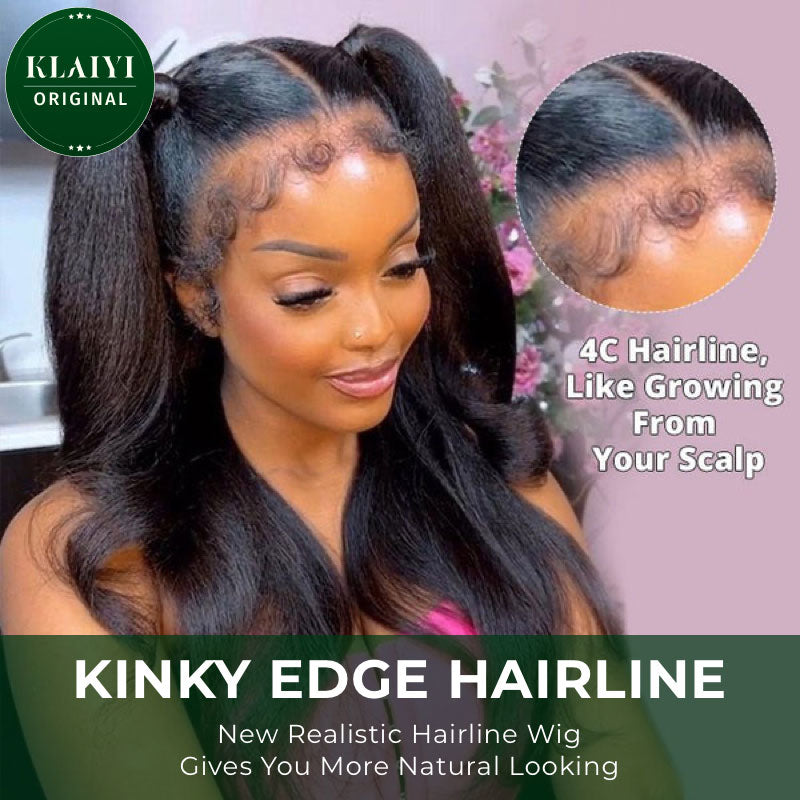 Klaiyi Kinky Straight Realistic Lace Frontal Wigs Natural Density Breathable Human Hair Wigs Jordan Recommend