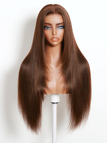 Klaiyi Chestnut Mocha Brown 13x4 Pre-Everything Lace Front Silky Straight Wig with Face Framing Layers