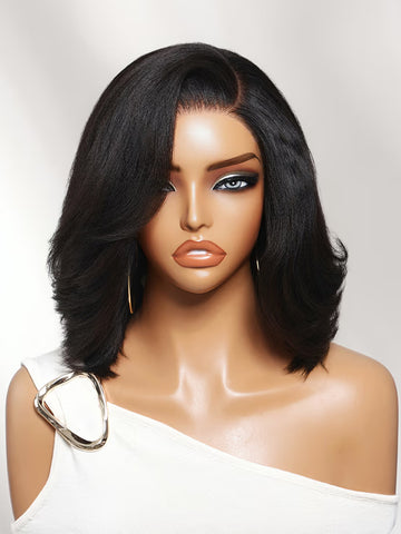 Peluca corta glamorosa Klaiyi 7x5 sin deslizamiento y sin pegamento, bob con volumen 180%, peluca de cabello humano lista para usar