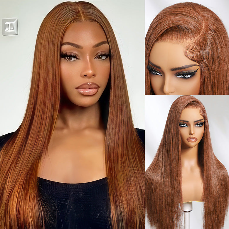 Klaiyi Chocolate Brown 13x4  Pre-Everything™ Lace Frontal Wig Straight Human Hair Glueless Wig Flash Sale