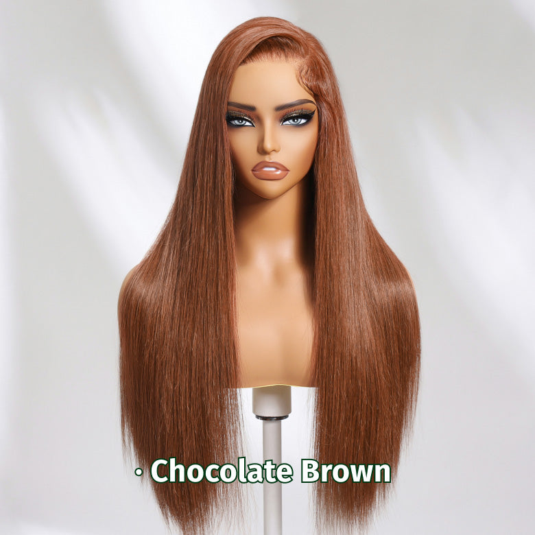 Klaiyi Chocolate Brown 13x4  Pre-Everything™ Lace Frontal Wig Straight Human Hair Glueless Wig Flash Sale