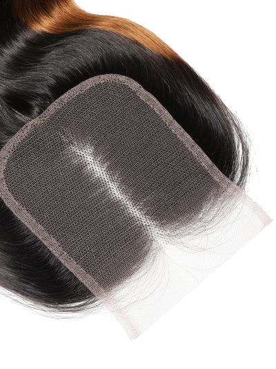 Cheveux Klaiyi Balayage, 3 paquets avec closure en dentelle, mèches ombrées pré-épilées, raie libre, ondulations naturelles