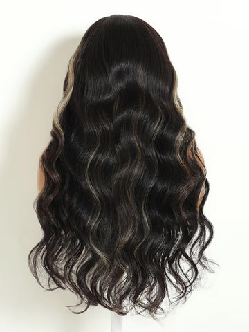 Flash Sale Klaiyi 7x5 No-Slip Glueless Lace Closure Wig Face-Framing Blonde Highlights Body Wave Human Hair Wig