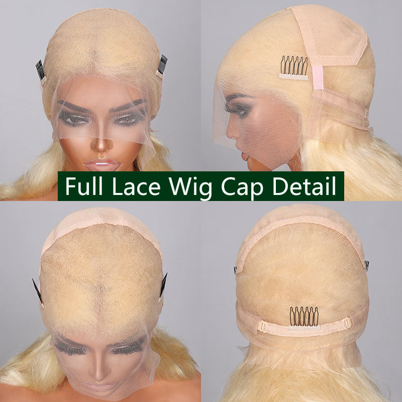 Klaiyi Hair Blonde 613 Straight Full Lace Wig 100% Human Hair Wig with Invisible Bleached Knots 180% Density 10A Grade Hair