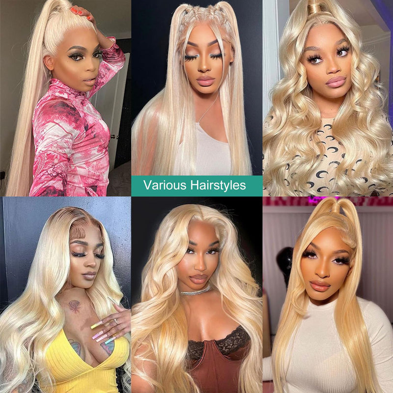 Klaiyi Hair Blonde 613 Straight Full Lace Wig 100% Human Hair Wig with Invisible Bleached Knots 180% Density 10A Grade Hair