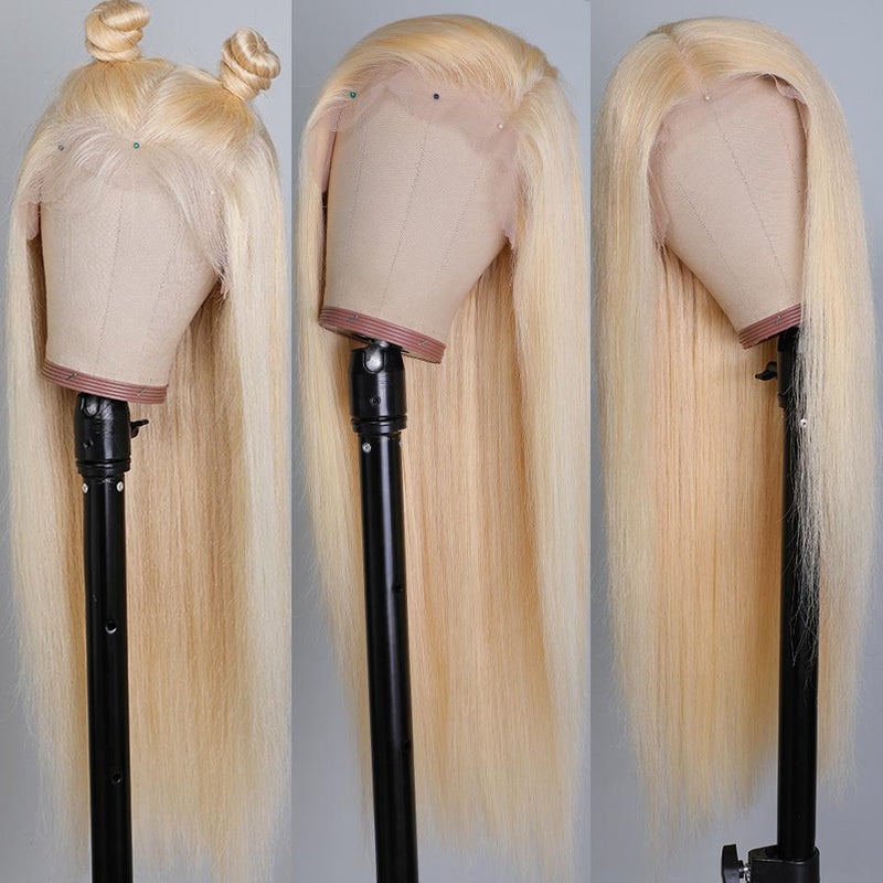 Klaiyi Hair Blonde 613 Straight Full Lace Wig 100% Human Hair Wig with Invisible Bleached Knots 180% Density 10A Grade Hair