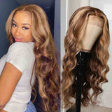 Extra 60% OFF | Klaiyi Ombre Honey Blonde Highlight 13x1 T Part Lace Front Wigs 13x4 Lace Front Body Wave Human Hair