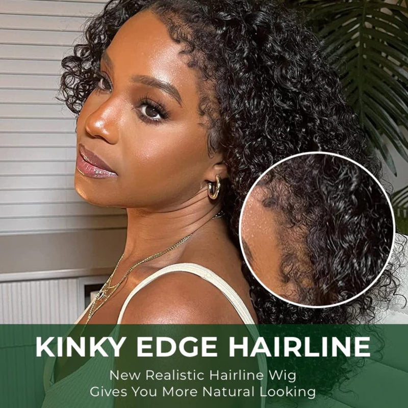 Klaiyi 4C Kinky Edge Wig Realistic Hairline Jerry Curly 13x4 Lace Front Wig Flash Sale