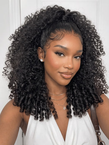 Klaiyi MeltLine™ Burmese Curly Human Hair Half Wig with Finger Coily Ends Beginner-Friendly