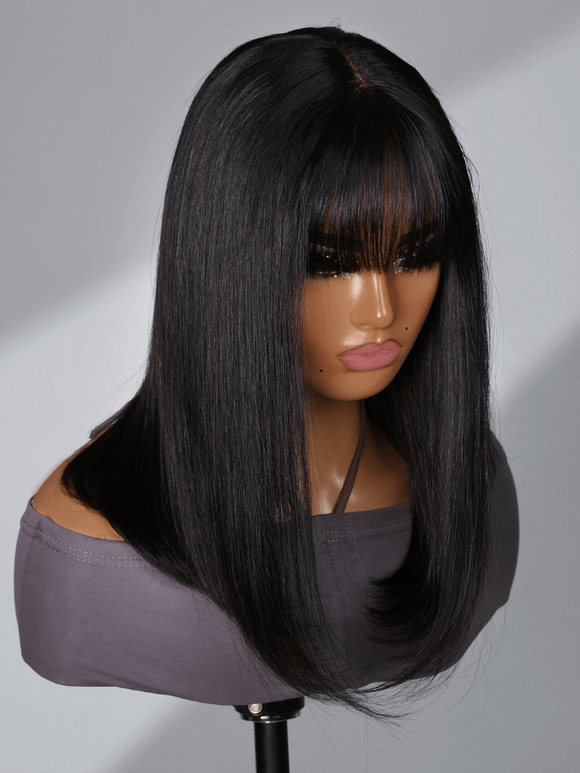 Down To $59 | Klaiyi Bob Wig With Bangs Wig Glueless Machine Made Beginner Friendly Human Hair Wig Flash Sale