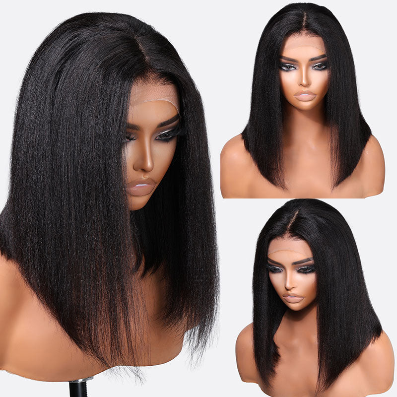 $100 OFF | Code: SAVE100 Klaiyi Put On and Go Glueless Bob Wig Silky Straight/Yaki Straight 7x5 Pre-Cut Lace Closure Wig Beginner Friendly