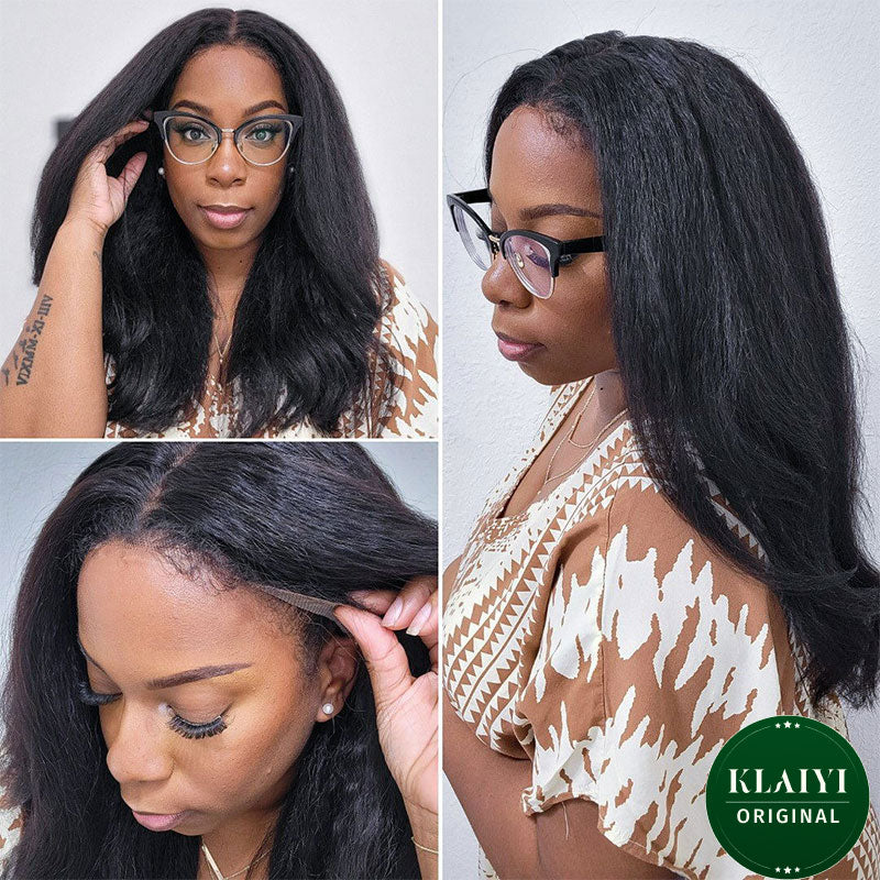 Klaiyi Kinky Straight Realistic Lace Frontal Wigs Natural Density Breathable Human Hair Wigs Jordan Recommend