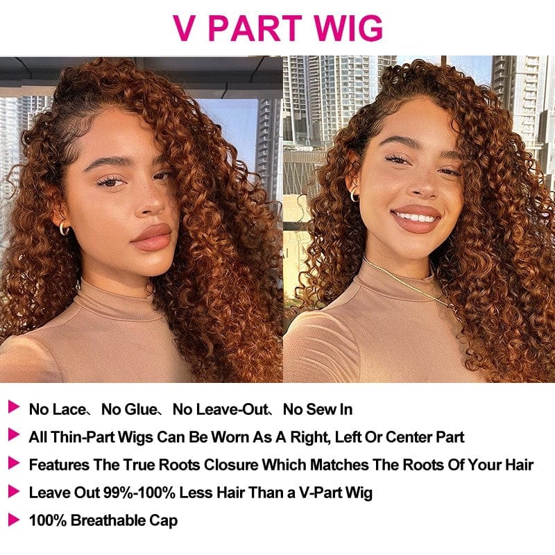 Klaiyi Highlight Balayage Color Curly V Part Wigs Meets Real Scalp Beginner Friendly Trendy Wig