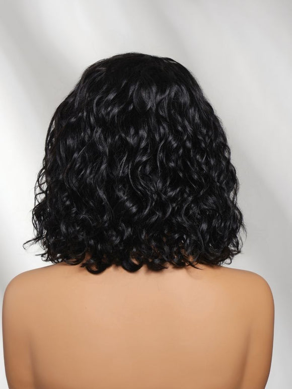 Klaiyi 6x4 Lace Closure Ready to Go Water Wave Short Wavy Bob Wig Glueless Minimalist Lace Wig 220% Density