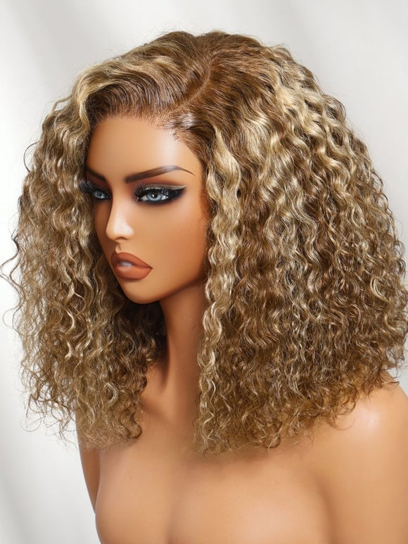 Perruque Klaiyi Ombre Brown Balayage Highlight Body Wave 7x5 Bye Bye Knots, précolorée, sans colle, en cheveux humains et dentelle. 