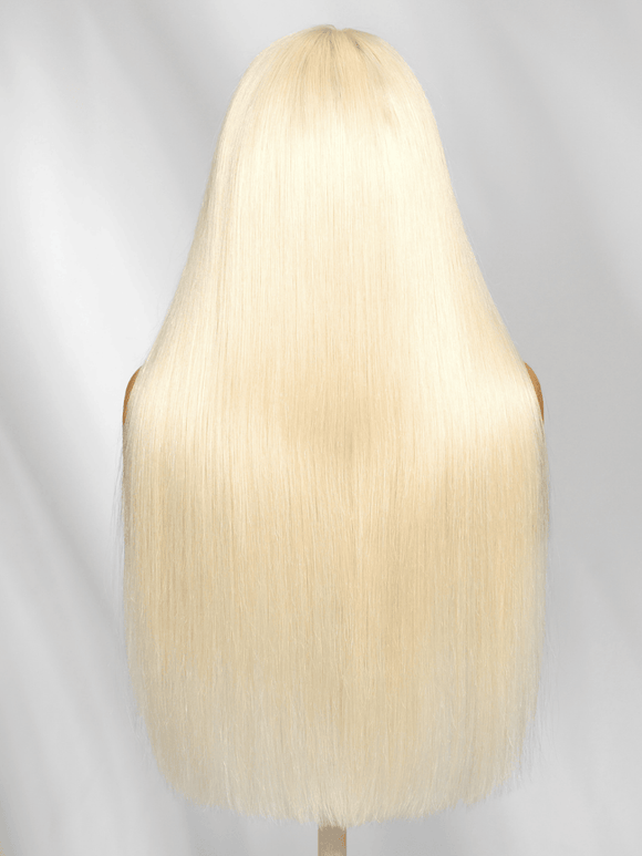 Klaiyi 613 Blonde Straight Transparent 13x4 Lace Frontal Wig Body Wave Human Hair Glueless Wig with Invisi Drawstring 180% Density