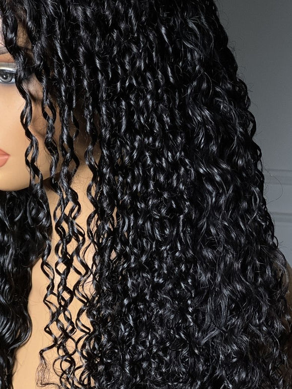 Klaiyi 7x5 No-Slip Glueless Multi-Texture Curly Wig with Defined Finger Coils Layered Spiral Curls Put On & Go with Invisi Drawstring