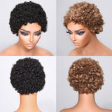 Klaiyi Brown with blonde highlight Short Pixie Cut Wigs Machine Made Human Hair Flash Sale