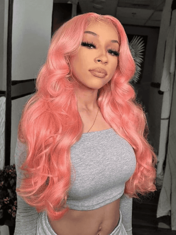 Klaiyi 180% Density 13x4 Lace Front Wig Rose Gold Pink Blush Pink 100% Human Hair Loose Wave Pre Plucked Flash Sale