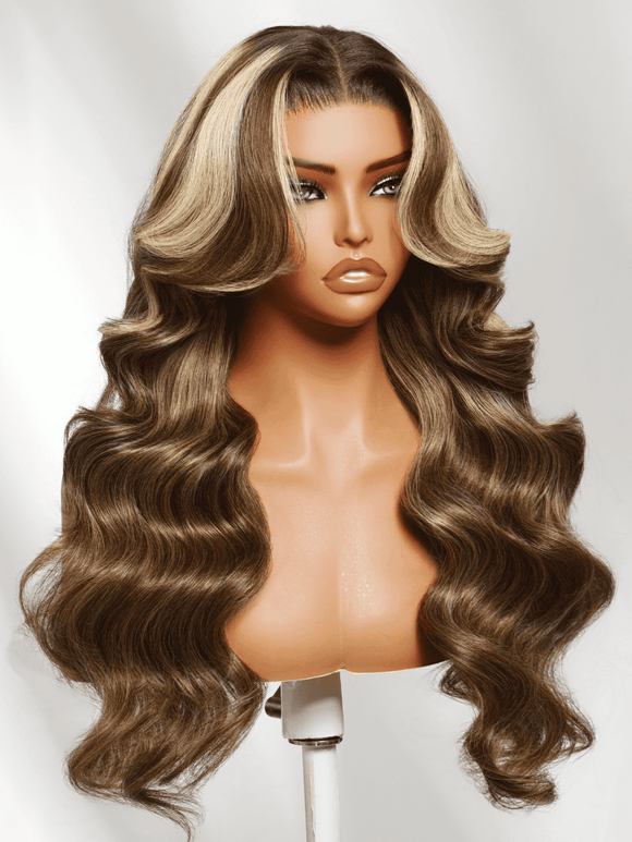 Klaiyi Honey Chestnut Blonde Face Framing Highlights 13×4 Loose Wave Pre Everything Wig Human Hair Wigs