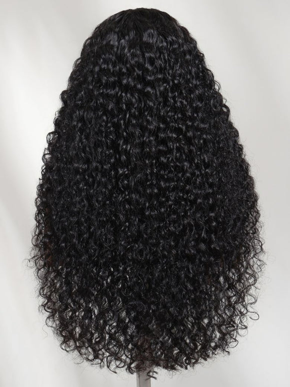 Klaiyi 7x5 Glueless Water Wave Wig with Burmese Curl Mix Pre-Styled Twist & Finger Coil Ends Put On And Go Gluless Lace Human Hair