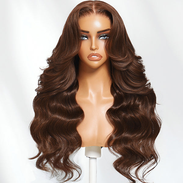 Klaiyi Chestnut Mocha Brown 13x4 Pre-Everything Lace Front Loose Wave Wig Put on and Go Glueless Wig