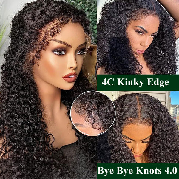 Klaiyi 7x5 Bye Bye Knots Wigs with Kinky Edge Jerry Curly Pre-Cut Lace Human Hair Wigs Bleached Knots