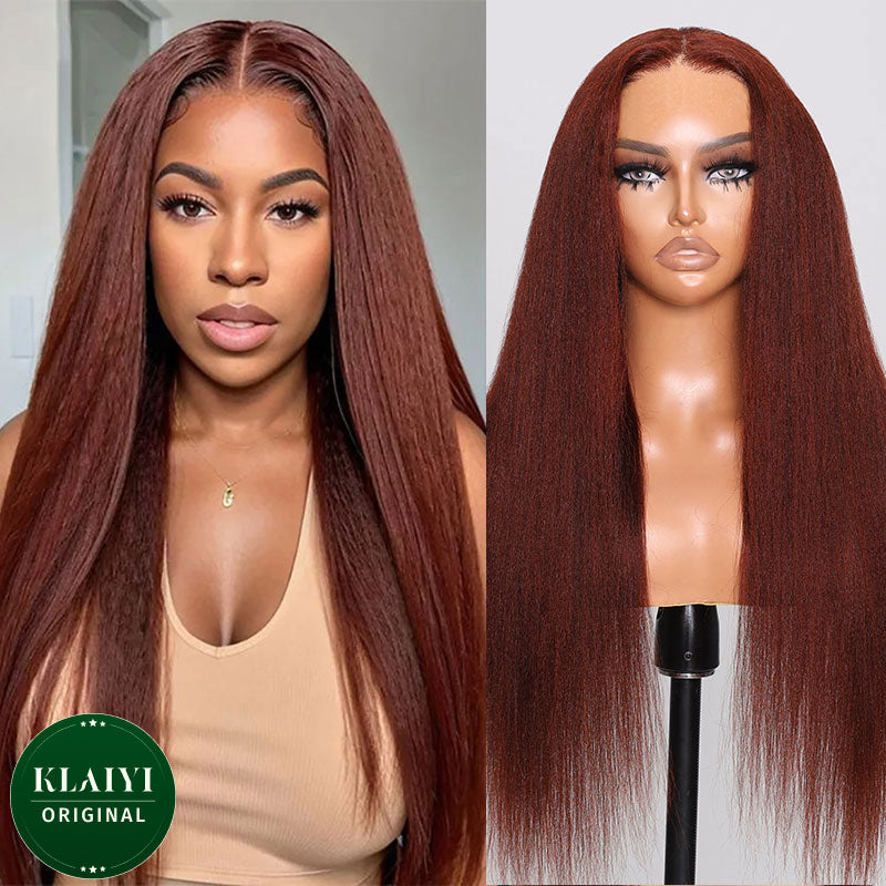 VIP Member Flash Sale 7x5 Bye Bye Knots Wig Yaki Straight Reddish Brown 4.0 Pre-cut Lace Put On And Go Wig