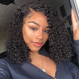 Klaiyi Short Kinky Curly Bob Wig 13x4 Lace Front Wig Natural Black Color Flash Sale