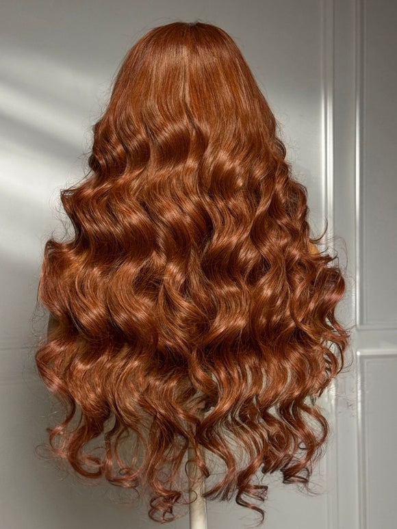 Perruque Klaiyi Brunette Auburn Cuivré 7x5 Pre everything Lace Frontal Wig Body Wave Cheveux Humains Vierges Couleur Brun Rougeâtre 