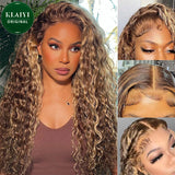 Klaiyi Highlight Blonde Water Wave Put On and Go Glueless Lace Wigs 7x5 Bye Bye Knots Human Hair Lace Wig