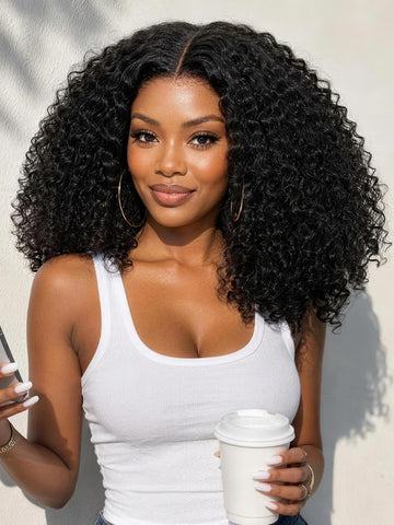 Klaiyi 7x5 No Slip Glueless Lace Closure Wig Fluffy Volume Burmese Kinky Curly Human Hair Wig