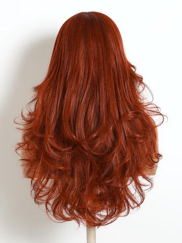 Klaiyi Dark Copper Auburn 7x5 No-Slip Glueless Lace Closure Wig with Feathered Layers Loose Wave Human Hair