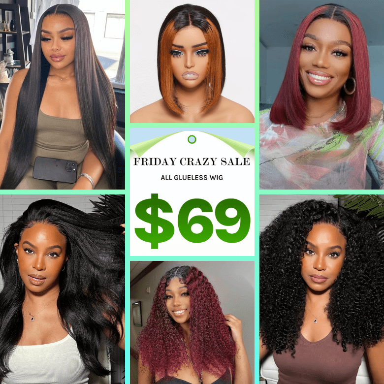 All Glueless Wigs $69 | Klaiyi Friday Bonus Sale 6 Different Style Glueless Wigs 100% Human Hair Wigs Flash Sale