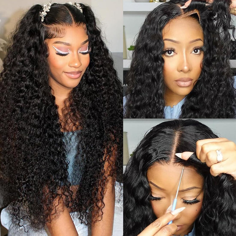 Buy 1 Get 1 Free,Code:BOGO | Klaiyi Water Wave 7x5 Bye Bye Knots Pre-Cut Lace Wig Put On and Go Human Hair