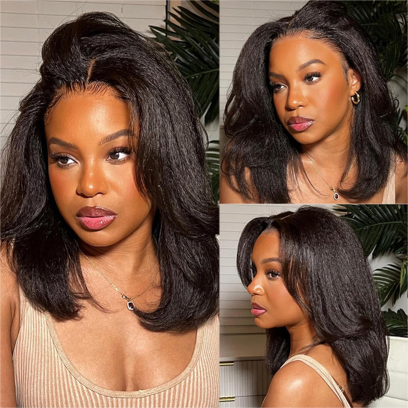 Klaiyi Yaki Straight Bob Wig Upgrade 13x4 Pre Everything Put On and Go Glueless Wig Pre-Cut Lace Wig Flash Sale