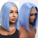 Klaiyi Silver Blue Color Bob Wigs Human Hair Short Light Blue Wig Giving You the Blues Flash Sale