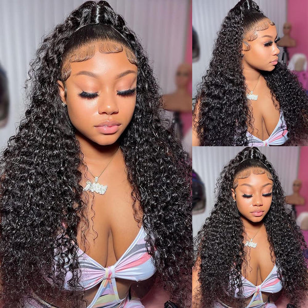 Klaiyi 13x4 HD Transparent Lace Front Wigs 200% Density Jerry Curly Glueless Lace Wigs