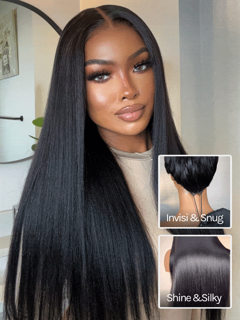 Buy 1 Get 1 Free,Code:BOGO |Klaiyi Yaki Straight Put On and Go Glueless Wig Bye Bye Knots Wig