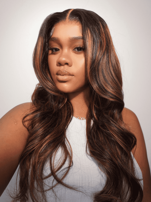 Flash Sale Klaiyi Brown Balayage #1b/30 Highlight Color Body Wave 3 Bundles With 13x4 HD Lace Frontal Human Virgin Hair Deal