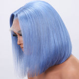 Klaiyi Silver Blue Color Bob Wigs Human Hair Short Light Blue Wig Giving You the Blues Flash Sale