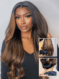 Buy 1 Get 1 Free,Code:BOGO | Klaiyi Dark Root Brown Balayage Highlight Body Wave Bye Bye Knots Wig