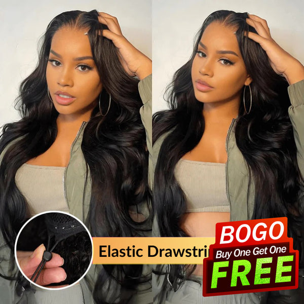 Buy 1 Get 1 Free,Code:BOGO | Klaiyi 13x4 Pre Everything Body Wave Glueless Frontal Wig With Elastic Drawstring Human Hair Wig Flash Sale